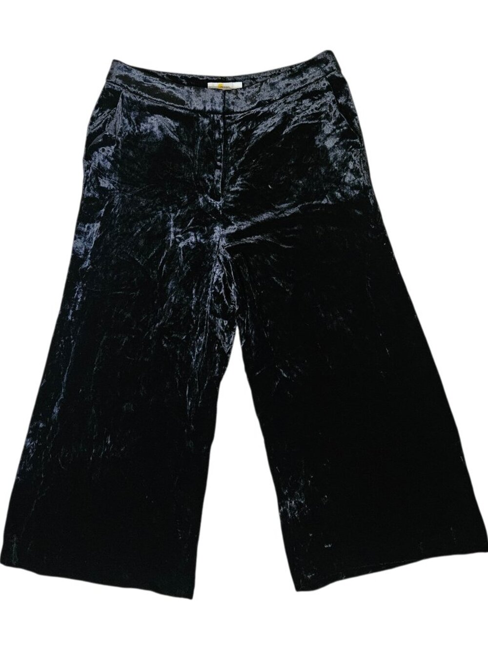 Boden Crushed Velvet Wide Leg Pants Womens 8 Black Silk Blend Cropped Whimsigoth